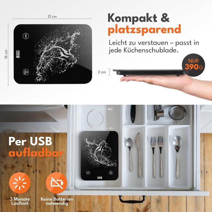 Кухонні ваги LEBENLANG: цифрові, водонепроникні, USB-зарядка, до 10 кг, для їжі та кухні