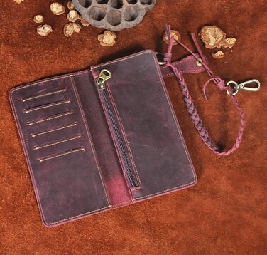 Le'aokuu Men's Genuine Leather Wallet Organizer Double Checkbook Bifold Wallet Pattern Business Money Clip 3377