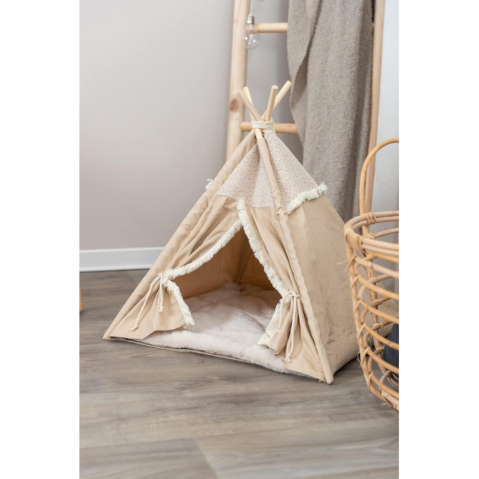 Тipi для собак та котів Trixie Boho з антиковзким покриттям, бежевий (55x65x55 см) - з подушкою