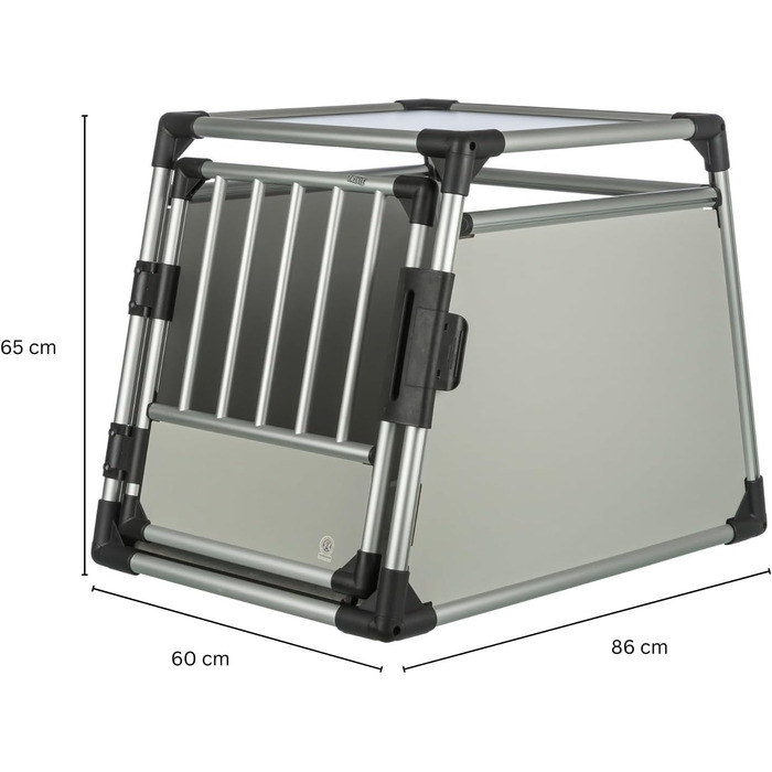 Тріксі переносна клітка для собак з алюмінію, срібна - M–L, 60x65x86 см, стабільна та тиха, з безпечним замком та неслизьким килимком - 39342, для однієї собаки