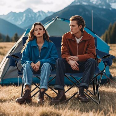 Крісло для кемпінгу Costway на 2 особи, розкладне з підсклянниками та підлокітниками, 300 кг, з сумкою, для кемпінгу, пікніка, риболовлі (Блакитний)