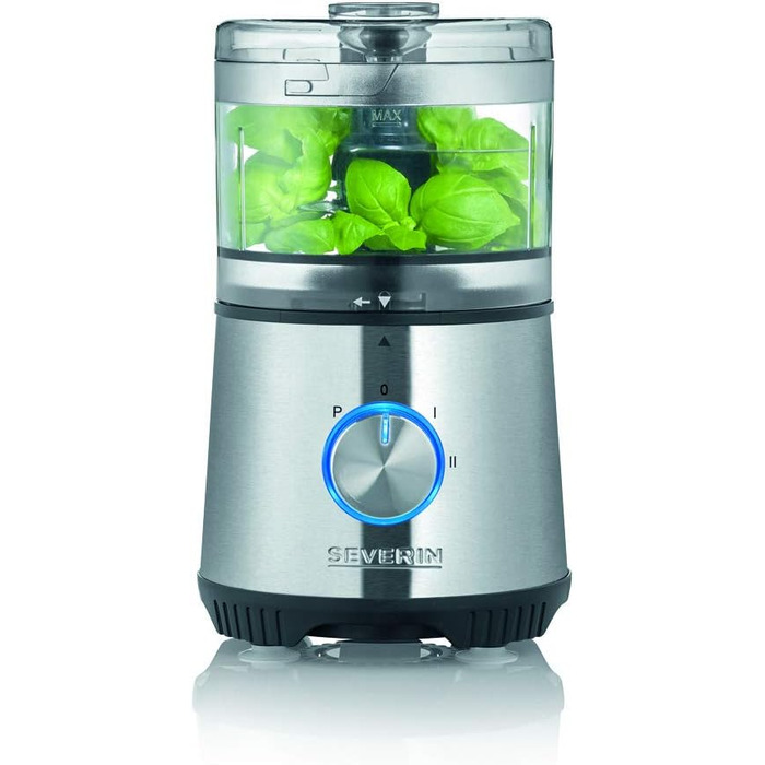 SEVERIN Compact Multi-Chopper, Universal Chopper for Coarse and Fine Chopping, Food Processor with Extensive Accessories, Brushed Stainless Steel / Black, KM 3865