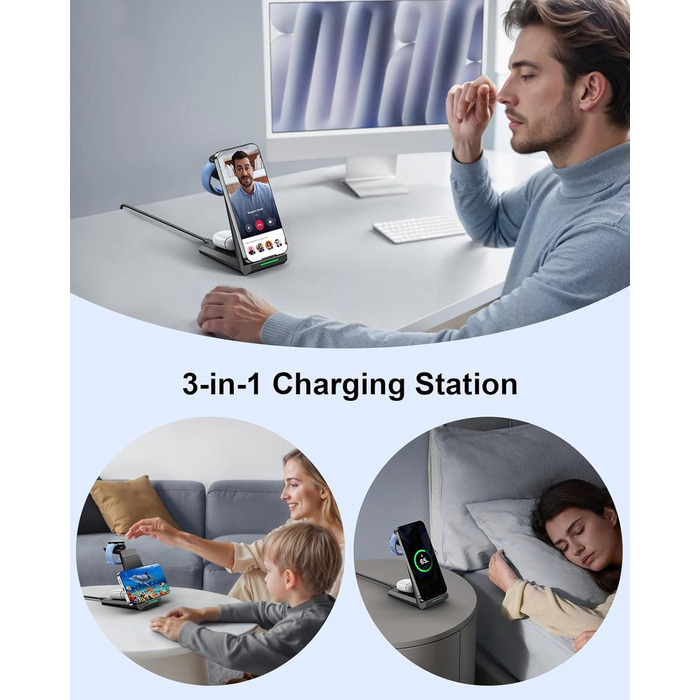 Бездротова зарядка NANAMI 3-в-1 для Google Pixel Watch 3/2, Fitbit Versa 4/3, Pixel 10 Pro/10/9/9a/8/7, Pixel Buds Pro 2 (Чорний)