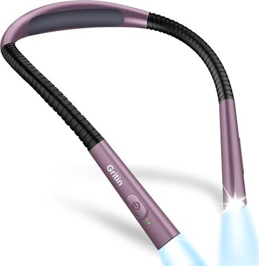 Настільна лампа Gritin для читання, на шию, з 4 кольорами та 5 рівнями яскравості - безступеневе регулювання, захист очей, акумулятор 80 годин, регульована рука, ергономічне світло для читання в ліжку/в'язання/рукоділля (нічне фіолетове)