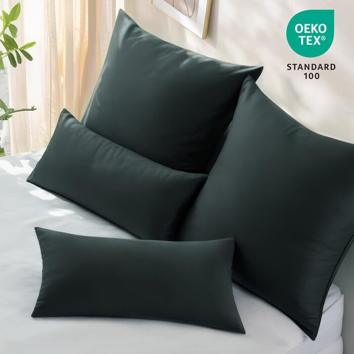 Комплект постільної білизни RUIKASI з бавовни 4-х частинний сірий - комплект постільної білизни з ремінцем, двоколірні комплекти 2 шт. (Антрацит та світло-сірий) 40x80 см