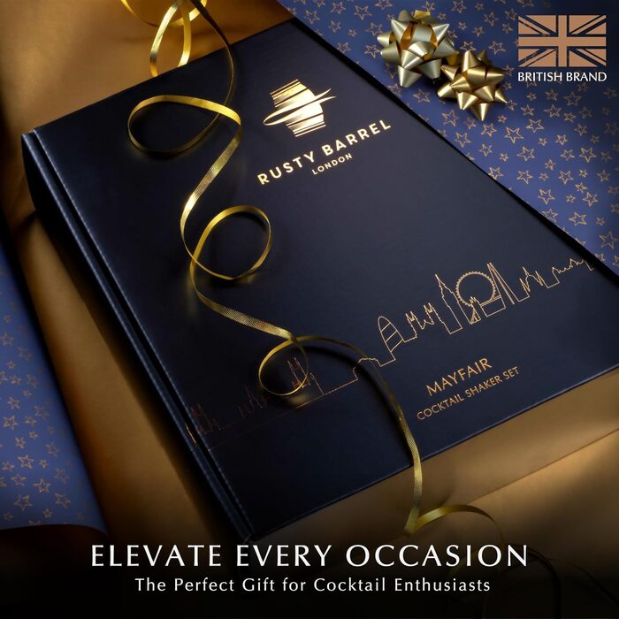 Rusty Barrel Mayfair Cocktail Set – Cocktail Shaker Set with Stainless Steel Cocktail Shaker and Cocktail Accessories | Cocktail Mix Set in a Luxurious Gift Box