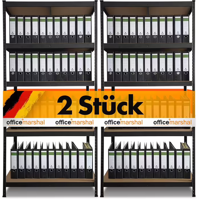 OfficeMarshal Heavy-Duty Shelving Unit - Lakota (200 x 120 x 60 cm, Black)