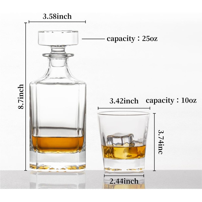 Square Whiskey Decanter Set with 2 Glasses in Box - Scotch, Whiskey, Wine Decanter Set for Men & Women, Father, Colleagues, Lovers - 3 Piece Set