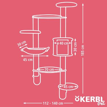 Дерев'яний комплекс для котів Kerbl Dolomit XL, білий, 70x45x185 см, для кількох котів, з сизалевими стовпчиками