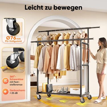 Вішалка для одягу HOKEEPER на колесах, 136 кг, важка, висувна штанга (D006)