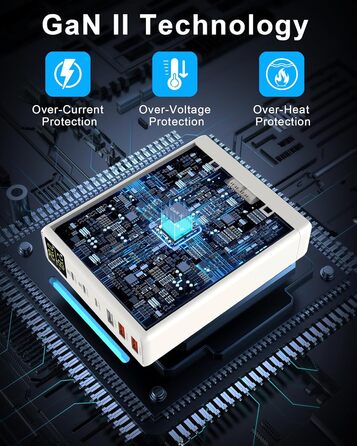 Зарядний пристрій USB 6 портів з LCD екраном GaN 180W для MacBook, iPad, iPhone 16/15/14/Pro/Max, Samsung Galaxy S23 - Білий