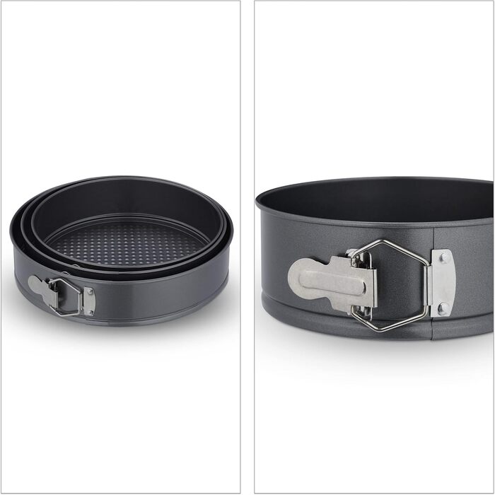 Набір форм для випічки Relaxdays, 3 шт., діаметр 24, 26, 28 см, нержавіюча сталь, антипригарне покриття, для тортів, антрацит