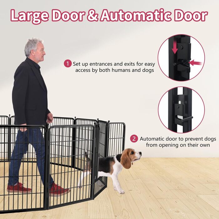 Металевий вольєр для собак на 10 панелей, 81,3 см, для собак різних розмірів, вольєр для собак, переносний забіг, вольєр для цуценят, з дверцятами, 69,8 см x 81,3 см