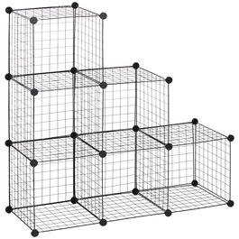 HOMCOM Shelf Unit, Storage System with 6 Cubes, DIY Wire Grid Cube Shelf, Tiered Shelf for Living Room, Bedroom, Black, 109 x 37 x 109 cm | Aosom