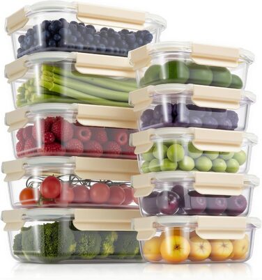 Набір контейнерів для зберігання продуктів FE1537-cremig (20 шт.): з кришкою, для холодильника, морозильника, мийки, витокостійкий, сучасний