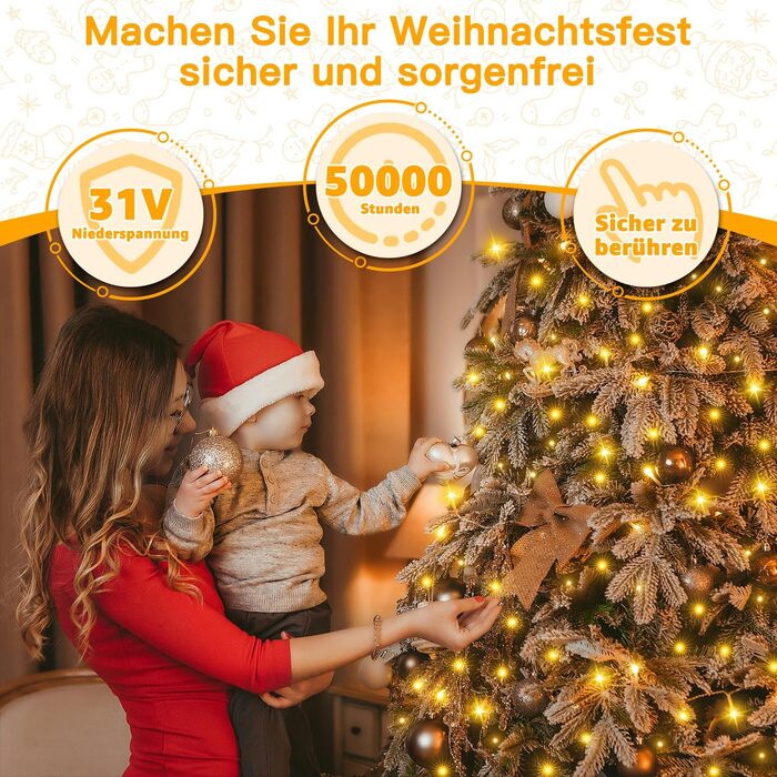 Ланцюжок прикрас Ollny з 200 LED, 60м, з пультом та таймером, IP44, тепле світло. Підходить для декору ялинки, вечірки, весілля, святкування.