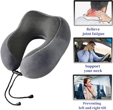 Подушка для шиї Poligono для подорожей: компактна, з піною з пам'яті, для літака, м'яка та комфортна (темно-сіра)