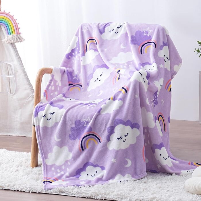 Плед-ковдра з принтом геймпада, що світиться в темряві, для дітей та дорослих, 127x150 см, сірий (фіолетові хмари)