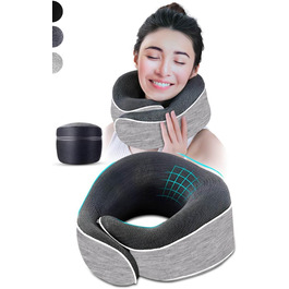 AIRTH® Подушка для шиї з піною Memory Foam 360° з кріпленням на липучці - Ергономічна підтримка шиї з знімним чохлом для максимального комфорту та відпочинку (Світло-сіра)