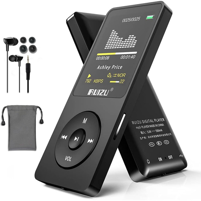 MP3-плеєр 64GB з Bluetooth 5.3, ультралегкий (30г), до 80 годин роботи, 1.8