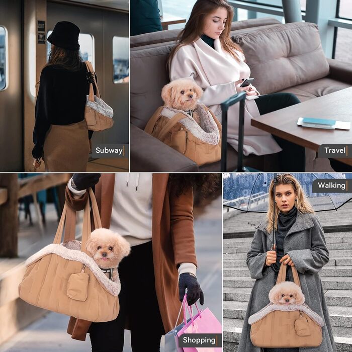 Сумочка для собак, переноска для цуценят, переноска для маленьких собак, сумочка для годування, 40x20x24 см, хакі, каррі