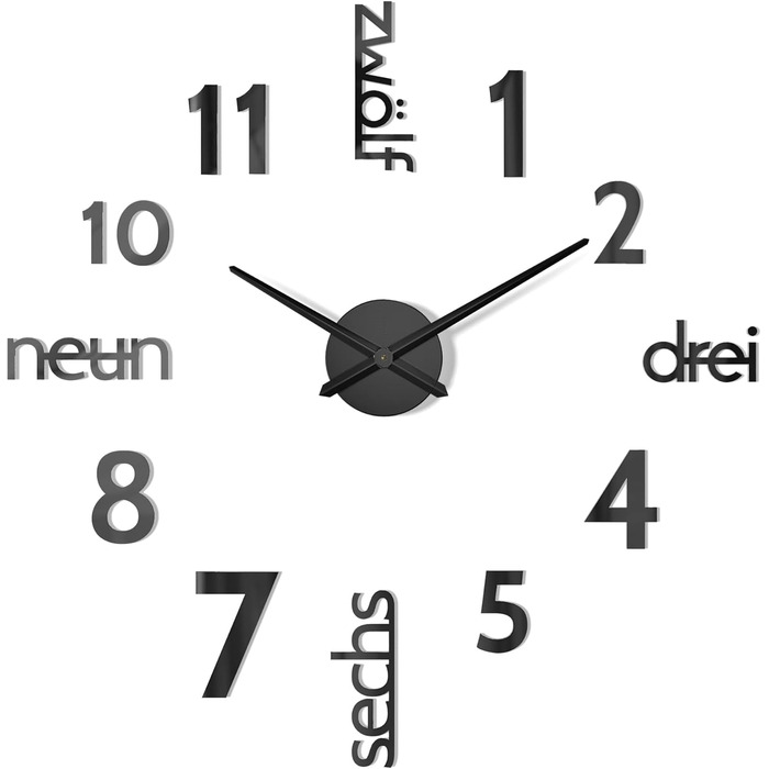 Cander Berlin MNU 0180 S XXL 3D Black Giants Designer Wall Clock Living Room Decoration Wall Tattoo with German Dial made of Acrylic