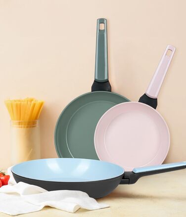 Набір сковорідок Genius Cerafit Trend Pastell Edition (3 шт.): 20 см, 24 см, 28 см. Покриття Cerafit, підходить для індукції, для смаження м'яса, овочів, панкейків та крепів.