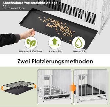 Клітка для собак для дому, дерев'яна собача будка 93x64x58 см, біла. Знімний піддон, 2 годівниці, двері. Для собак середніх та маленьких порід до 40 кг