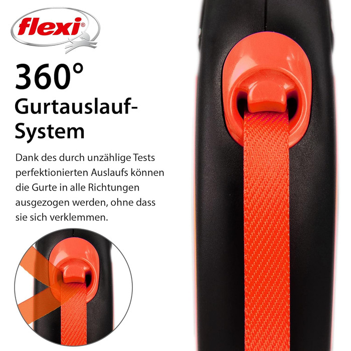 Еластичний повідок Flexi Neon S чорний/неоновий помаранчевий, 5 м, світловідбиваюча поверхня, для собак до 15 кг