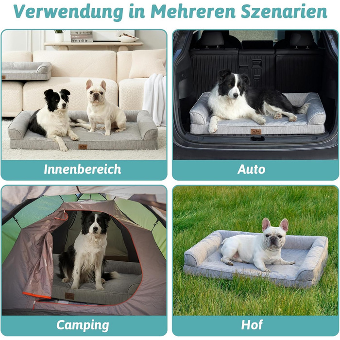 Ортопедичне ліжко для собак середніх порід COZY KISS знімний, пральний чохол – ліжко-диван з підтримуючого піноматеріалу з водонепроникними боковинами та неслизьким дном, сріблясто-сірий колір (XL(122x81x19см))