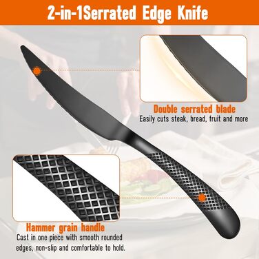 Набір столових приборів Fanticde на 4 особи (20 предметів), чорний матовий, нержавіюча сталь, для щоденного використання, стійкий до миття в посудомийній машині