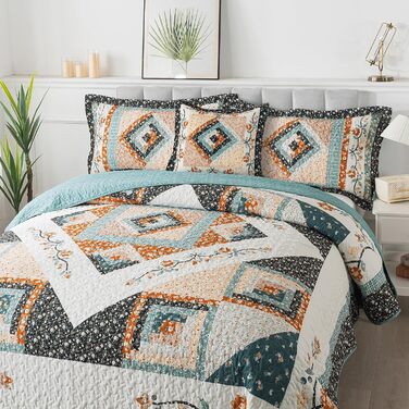 Комплект постільної білизни King Size у стилі ф armhouse від BEDIFANY, м'який пуховик King Size (249 x 218 см), легкий комплект постільної білизни Farmhouse для ліжка, прикраси для ліжка на всі сезони, 3 шт. (B - квітковий, Twin (173 x 218 см))