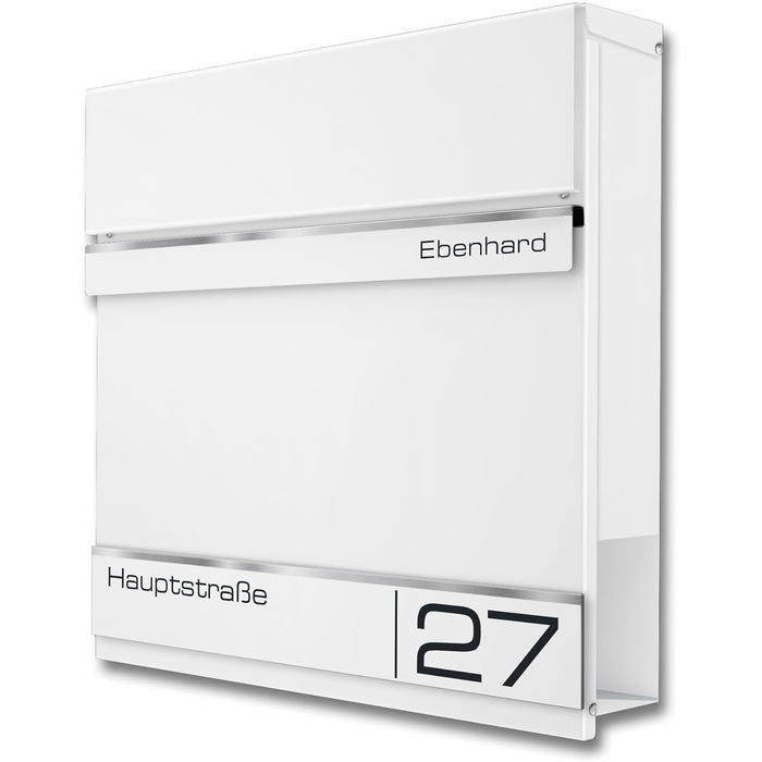 Поштова скринька Metzler Anthrazit RAL 7016 з газетницею та номерним знаком – персоналізована лазерна гравірування, сучасний поштовий ящик з табличкою, водонепроникний та стійкий до іржі | Модель Hermann (RAL 9016)