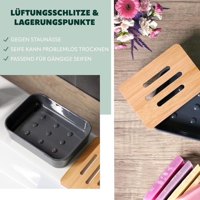 Тримач для мила Bremermann Calvi з бамбука та пластику (сірий)