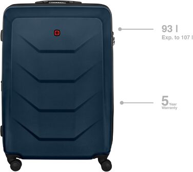 WENGER Pryo hard-shell suitcase with 4 wheels, trolley, medium-sized, 59 (67) l, security lock, for men, travel, vacation, 612537 (Blue, L)