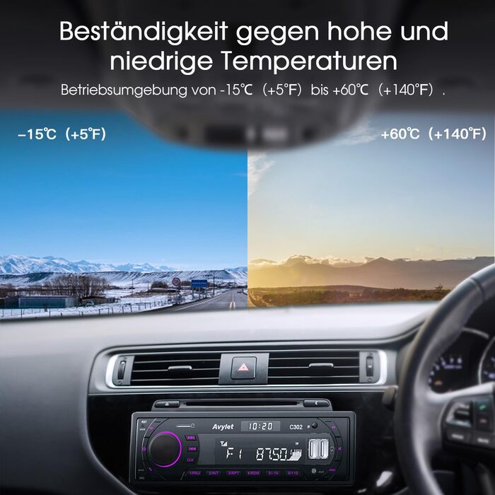 Автомобільна магнітола Bluetooth 5.0, FM/AM, 7 кольорів підсвічування, 1 DIN, стерео з 2 USB, AUX, MP3, підтримка iOS та Android, збереження 30 радіостанцій