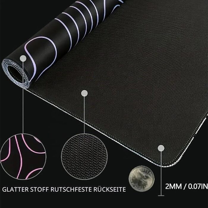 Ігровий килимок для миші Rcege Dazzle Black, протиковзкий геймерський підкладник на стіл з прошитими краями, 800x400 мм