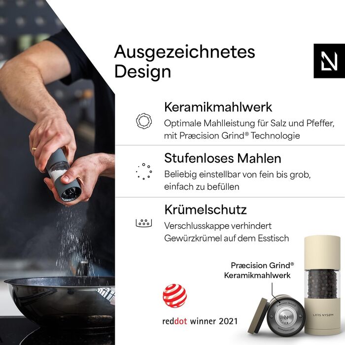 Набір мельниць для солі та перцю Lars Nysøm з нержавіючої сталі з регульованим керамічним жорном (2 шт.)