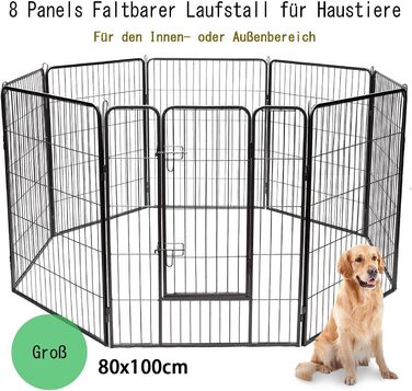 Металевий вольєр для собак та котів Costway 80 см, 8-секційний, чорний