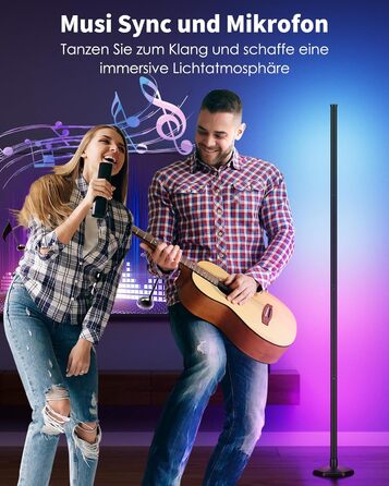 LED-підлогова лампа WISIMMALL з RGBIC підсвічуванням, 170 см, диммування, керування пультом/додаток, 16 млн кольорів, 300 режимів, музичний синхронізатор для вітальні, спальні, ігрової кімнати