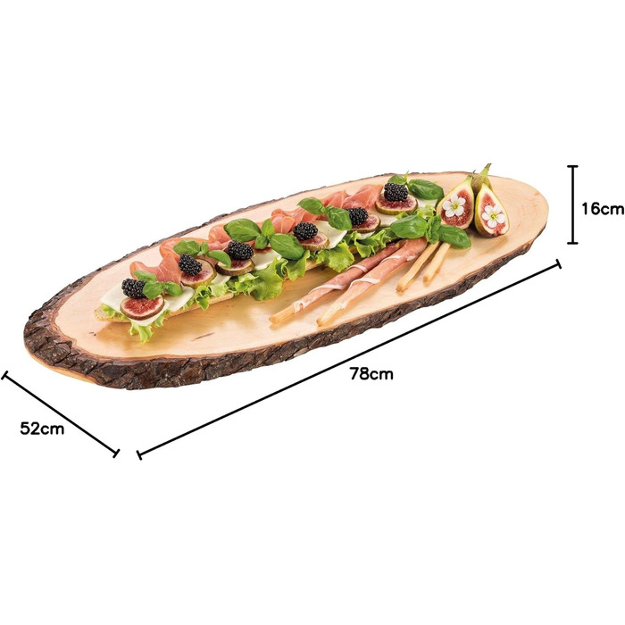 Batania Serving Board, Oval, approx. 68-75 x 28-36cm, Rustic Serving Board, Cutting Board, Unique Grain, Natural Wood Board for Cheese, Sausage & Bread, Decorative, Durable