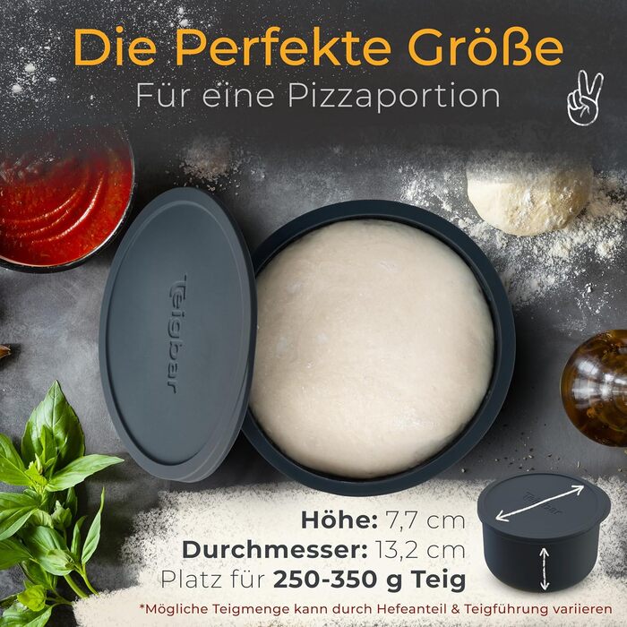 Pizza Ball Box with Lid, Set of 4 - Space-saving dough box made of non-stick silicone - Up to 350g pizza dough box - Proofing box, pizza accessory, pizza box - Black/Grey - Ø13cm