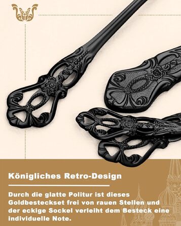 Набір столових приборів Retro на 6 осіб, 24 предмети, нержавіюча сталь, чорний, антикварний бароковий стиль