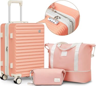 Набір валіз Joyway: велика валіза з ABS-пластику, 4 колеса, TSA-замок, сумка для ручної поклажі та кульбага (Рожевий)