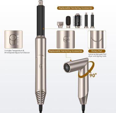 UKLISS 8-в-1 Pro Airstyler: Фен-щітка, локони, термощітка, 1400W, для жінок