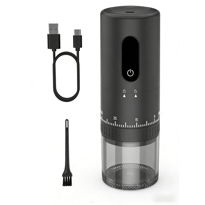 Портативна кавомолка з акумулятором 2000mAh, керамічний жорно, швидка малівка, 38 налаштувань, для подорожей та кемпінгу (сірий, новітня модель)