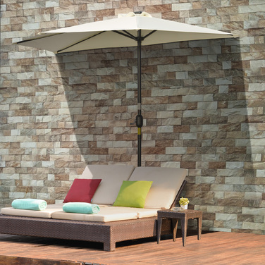 Сонцезахисний парасоль від Outsunny, 265x240 см, напівкруглий з LED-підсвіткою, напівкругла парасоль для тераси з ручним механізмом та сонячною панеллю, метал, бежевий