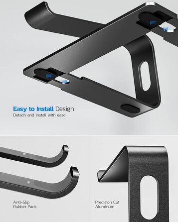 Підставка для ноутбука Nulaxy з алюмінію, ергономічна, з вентиляцією, сумісна з MacBook, Dell, HP, Samsung, Lenovo, 10-16 дюймів, сіра (C-Schwarz)