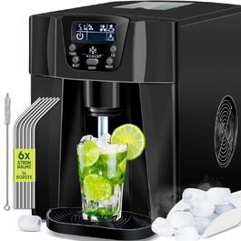 Машина для приготування льоду KESSER® з нержавіючої сталі, 100W, 12 кг/24 год, 2 розміри кубиків, 6 хв приготування, 2 л резервуар, таймер, LCD-дисплей, чорний