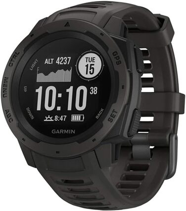 Garmin Instinct - водонепроникний GPS-годинник зі спортивними та фітнес-функціями. Вимірювання частоти серцевих скорочень на зап'ясті, фітнес-трекер та сповіщення зі смартфона. Багато моделей на вибір, ремінець чорний